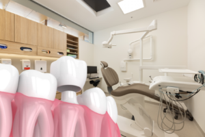 Dental treatment room prepared for a crown procedure at Be Dental